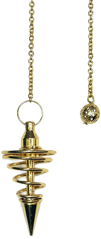 Starlinks Gold Metal Spiral Pendulum on a 5" Chain, with Satin Pouch, Instruction Leaflet with Oracle Chart