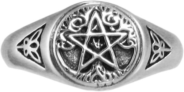 Sterling Silver Pagan Tree Pentacle Pentagram Ring (Size 5-12)