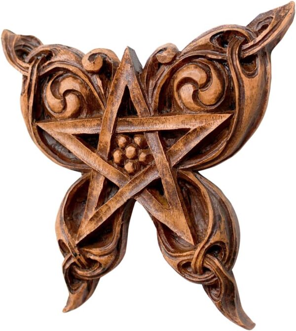 Butterfly Pentacle Wall Plaque Wood Finish