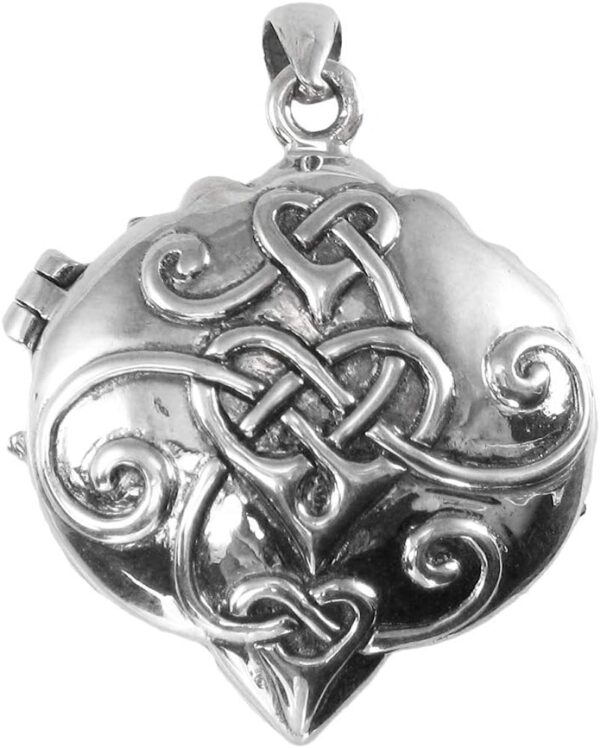 Dryad Design Sterling Silver Celtic Knot Heart Pentacle Locket with Natural Rainbow Moonstone