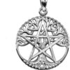 Sterling Silver Cut Out Tree Pentacle Pentagram Pendant; 1" Diameter