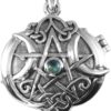 Dryad Design Sterling Silver Celtic Knot Heart Pentacle Locket with Natural Rainbow Moonstone