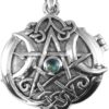 Dryad Design Sterling Silver Celtic Knot Heart Pentacle Locket with Natural Rainbow Moonstone