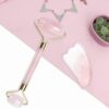 Jade Roller for Face and Gua Sha Scraping Massager Set - 100% Natural Rose Quartz Facial Roller for Eye Neck Skin Anti Aging Healing Slimming Tool（Pink）
