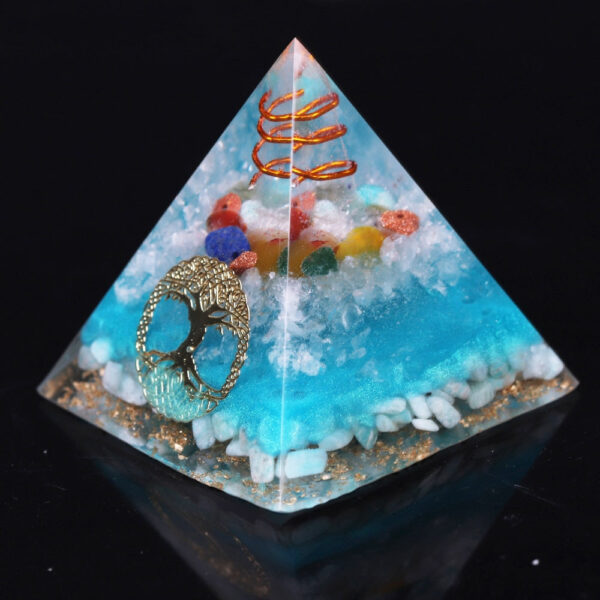 Reiki Pyramid~7 Chakra Crystal Orgone Pyramid Tree Of Life Amazonite Resin Jewelry Decoration Faith Creativity Pyramid Energy Generator