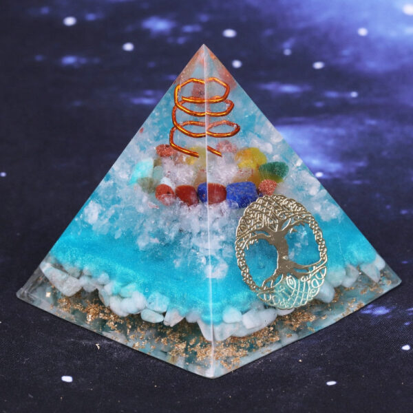 Reiki Pyramid~7 Chakra Crystal Orgone Pyramid Tree Of Life Amazonite Resin Jewelry Decoration Faith Creativity Pyramid Energy Generator