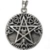Sterling Silver Small Tree Pentacle Pentagram Pendant; 3/4 Inch Diameter