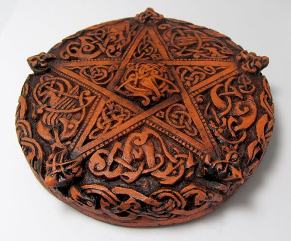 Celtic Knotwork Pentacle Plaque Wood Finish Brown