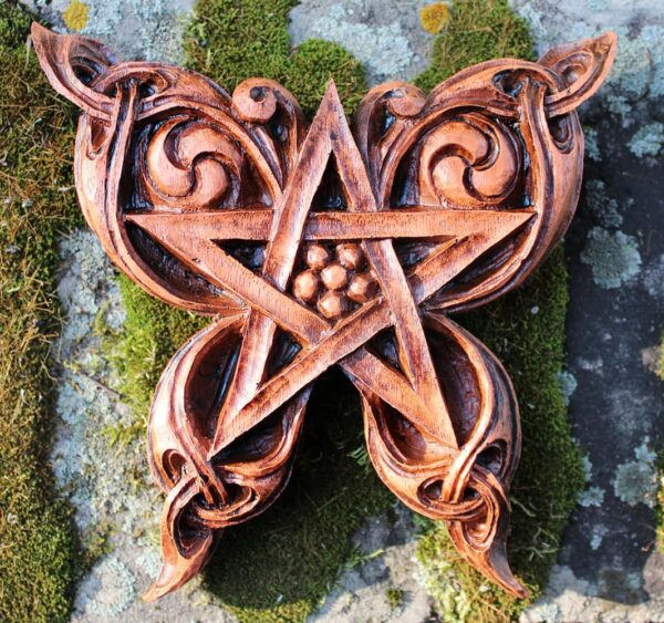 Butterfly Pentacle Wall Plaque Wood Finish