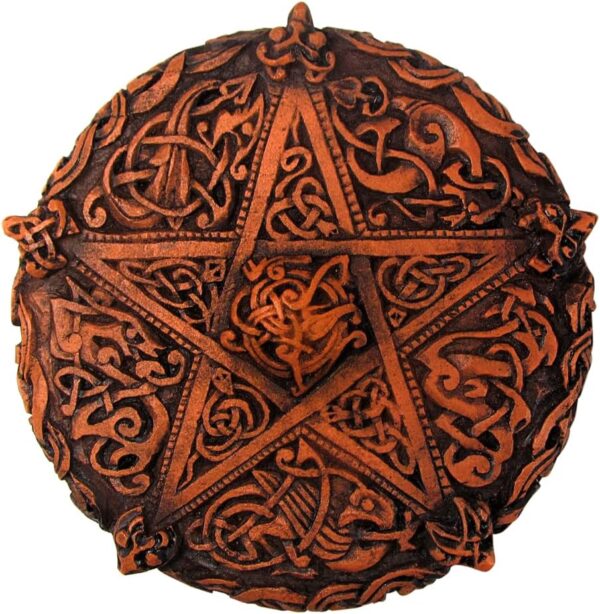 Celtic Knotwork Pentacle Plaque Wood Finish Brown