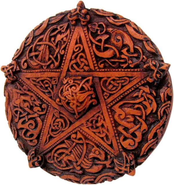 Celtic Knotwork Pentacle Plaque Wood Finish Brown
