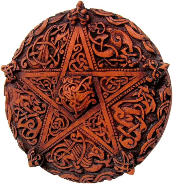 Celtic Knotwork Pentacle Plaque Wood Finish Brown