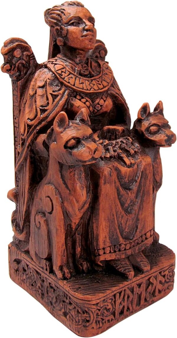 Seated Norse Goddess Freya Statue Wood Finish