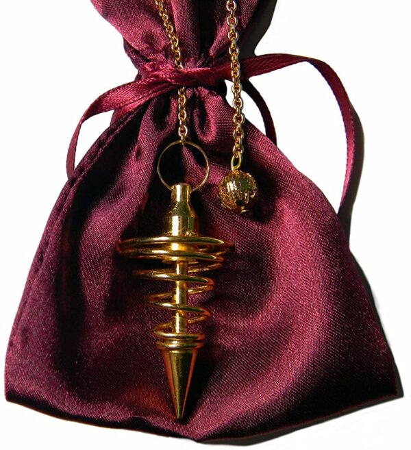 Starlinks Gold Metal Spiral Pendulum on a 5" Chain, with Satin Pouch, Instruction Leaflet with Oracle Chart