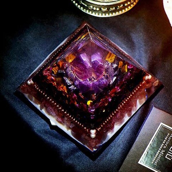 Orgone Pyramid~Orgonite Natural Amethyst Pomegranate Stone Pyramid Improvement Business MineralCrystal Chakra Healing