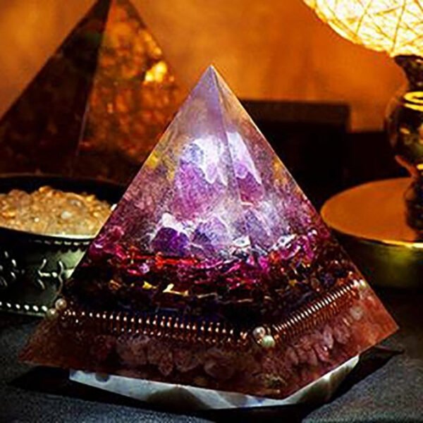 Orgone Pyramid~Orgonite Natural Amethyst Pomegranate Stone Pyramid Improvement Business MineralCrystal Chakra Healing