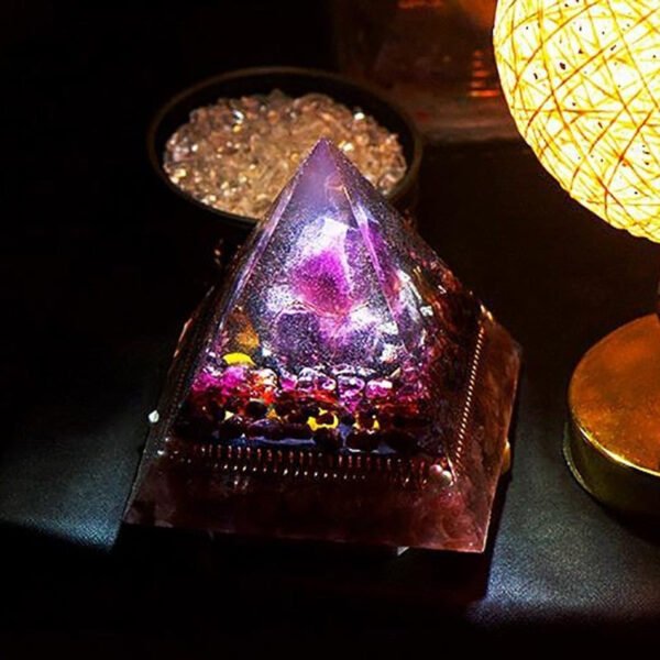 Orgone Pyramid~Orgonite Natural Amethyst Pomegranate Stone Pyramid Improvement Business MineralCrystal Chakra Healing