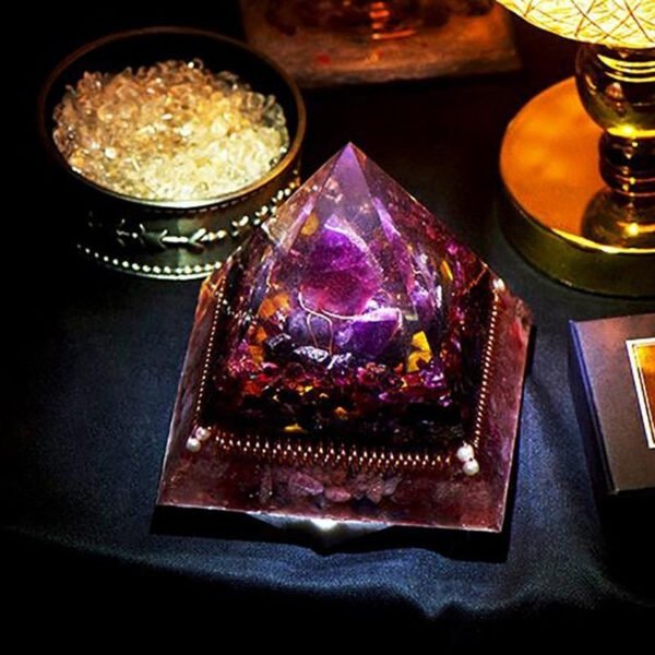 Orgone Pyramid~Orgonite Natural Amethyst Pomegranate Stone Pyramid Improvement Business MineralCrystal Chakra Healing