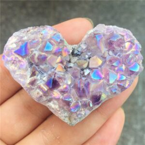 Crystal Healing~Amethyst Geode Heart Shaped Crystal Healing Crystals Stones Titanium Rainbow Aura Amethyst Cluster Angel Aura Quartz 1pcs