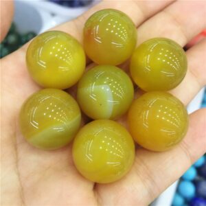Crystal Healing~Beautiful Agate Ball yellow handmade Crystal Sphere Gemstone Hand Massager ball for decoration  stone healing 20mm
