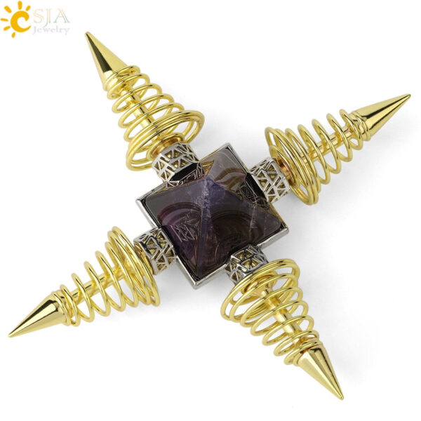 Natural Stones Pyramid Decoration 4 Points Spring Cone Pendulums Energy Healing Spiritual Meditation