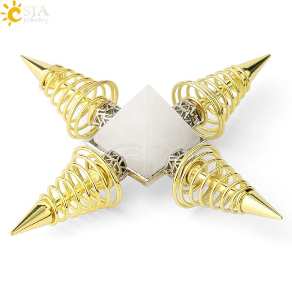 Natural Stones Pyramid Decoration 4 Points Spring Cone Pendulums Energy Healing Spiritual Meditation