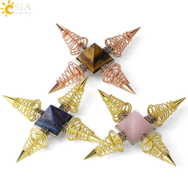 Natural Stones Pyramid Decoration 4 Points Spring Cone Pendulums Energy Healing Spiritual Meditation