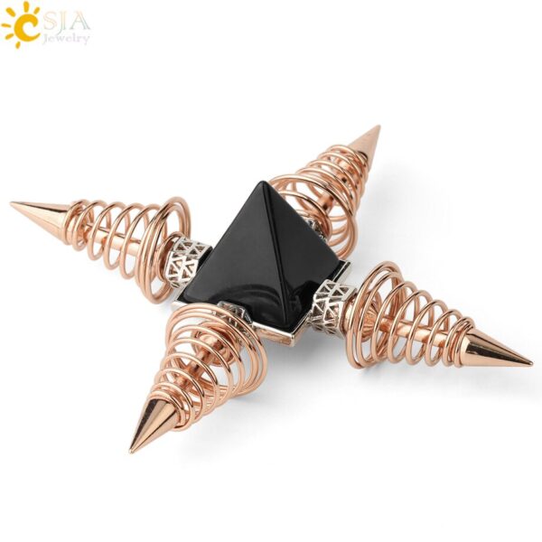 Natural Stones Pyramid Decoration 4 Points Spring Cone Pendulums Energy Healing Spiritual Meditation