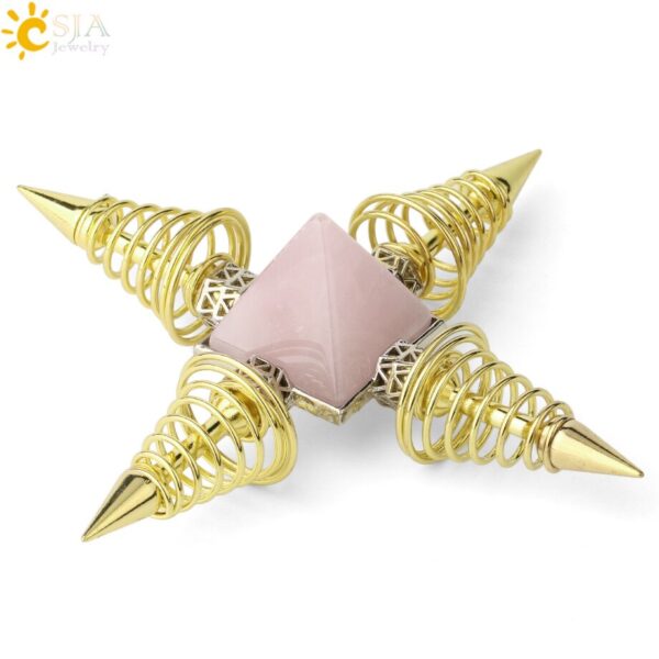 Natural Stones Pyramid Decoration 4 Points Spring Cone Pendulums Energy Healing Spiritual Meditation