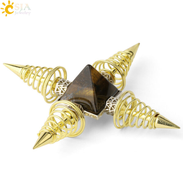 Natural Stones Pyramid Decoration 4 Points Spring Cone Pendulums Energy Healing Spiritual Meditation