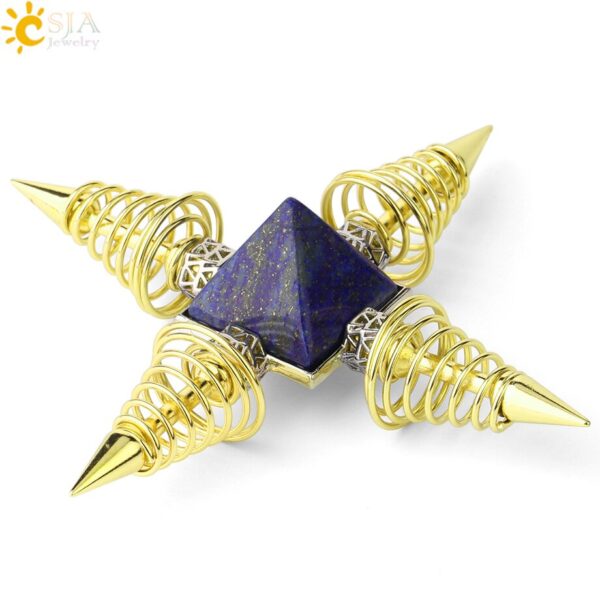 Natural Stones Pyramid Decoration 4 Points Spring Cone Pendulums Energy Healing Spiritual Meditation