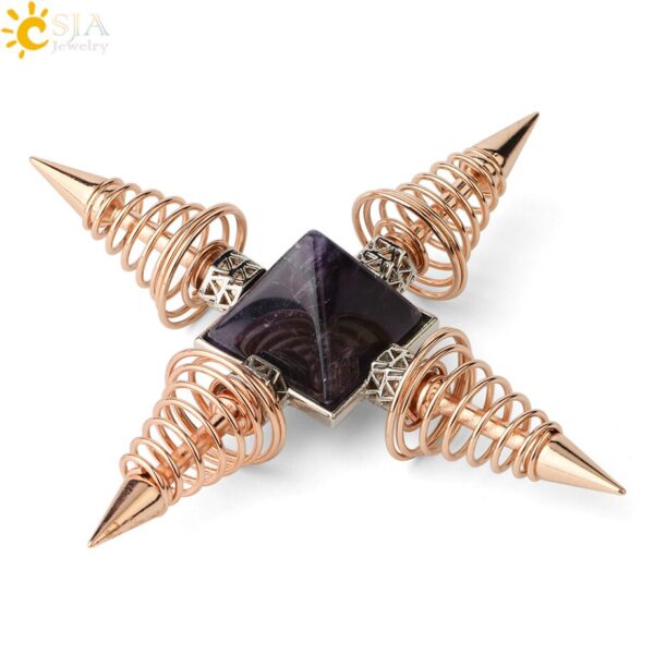 Natural Stones Pyramid Decoration 4 Points Spring Cone Pendulums Energy Healing Spiritual Meditation