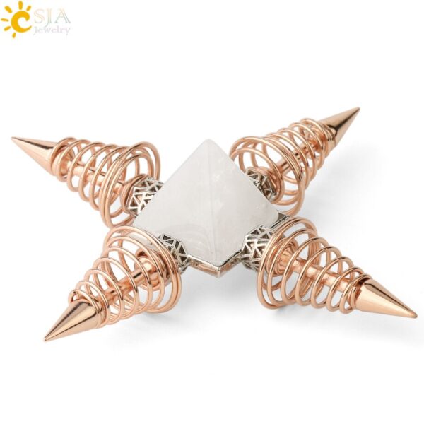 Natural Stones Pyramid Decoration 4 Points Spring Cone Pendulums Energy Healing Spiritual Meditation