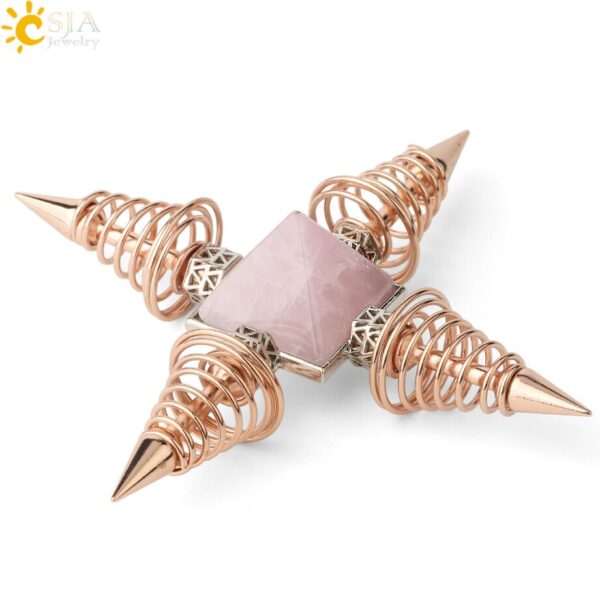 Natural Stones Pyramid Decoration 4 Points Spring Cone Pendulums Energy Healing Spiritual Meditation