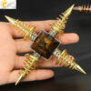 Natural Stones Pyramid Decoration 4 Points Spring Cone Pendulums Energy Healing Spiritual Meditation