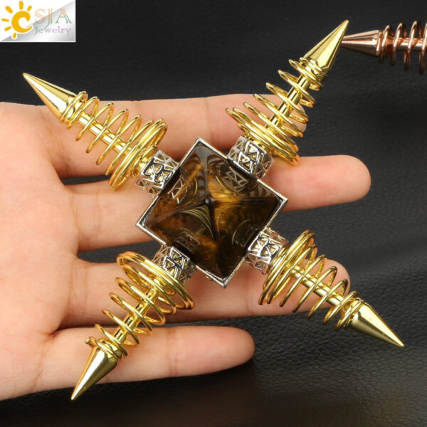 Natural Stones Pyramid Decoration 4 Points Spring Cone Pendulums Energy Healing Spiritual Meditation
