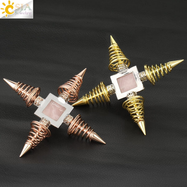 Natural Stones Pyramid Decoration 4 Points Spring Cone Pendulums Energy Healing Spiritual Meditation
