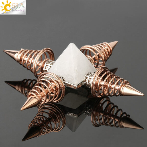 Natural Stones Pyramid Decoration 4 Points Spring Cone Pendulums Energy Healing Spiritual Meditation
