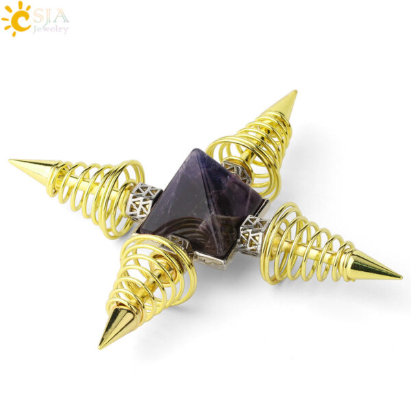 Natural Stones Pyramid Decoration 4 Points Spring Cone Pendulums Energy Healing Spiritual Meditation