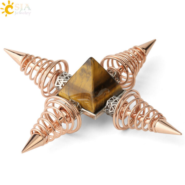 Natural Stones Pyramid Decoration 4 Points Spring Cone Pendulums Energy Healing Spiritual Meditation