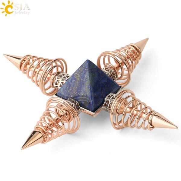 Natural Stones Pyramid Decoration 4 Points Spring Cone Pendulums Energy Healing Spiritual Meditation