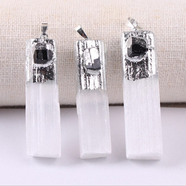 Crystal Healing~Crystals Stones Wrapped Raw Selenite Stick Wand Stone Fashion Pendant Couple Decoration DIY Gift