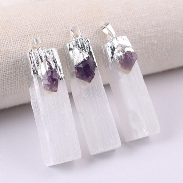 Crystal Healing~Crystals Stones Wrapped Raw Selenite Stick Wand Stone Fashion Pendant Couple Decoration DIY Gift