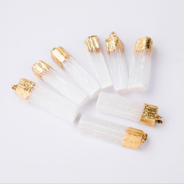 Crystal Healing~Crystals Stones Wrapped Raw Selenite Stick Wand Stone Fashion Pendant Couple Decoration DIY Gift