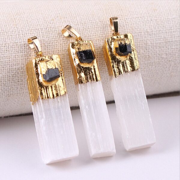 Crystal Healing~Crystals Stones Wrapped Raw Selenite Stick Wand Stone Fashion Pendant Couple Decoration DIY Gift