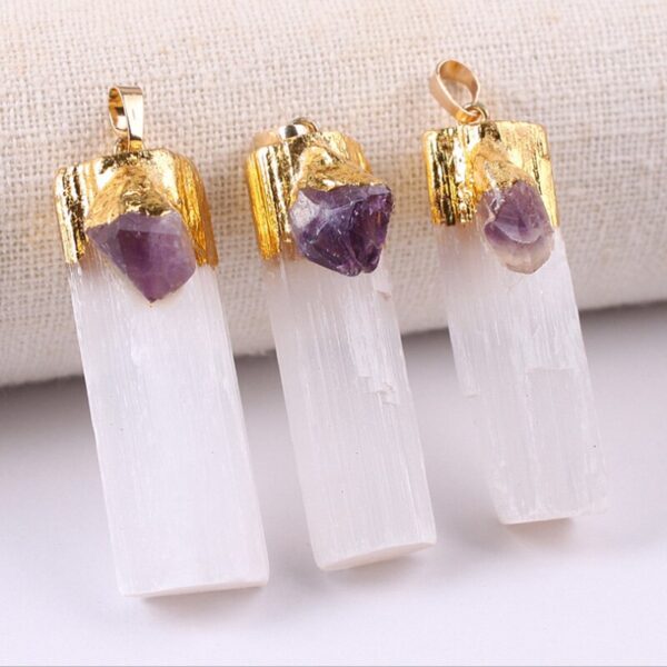 Crystal Healing~Crystals Stones Wrapped Raw Selenite Stick Wand Stone Fashion Pendant Couple Decoration DIY Gift