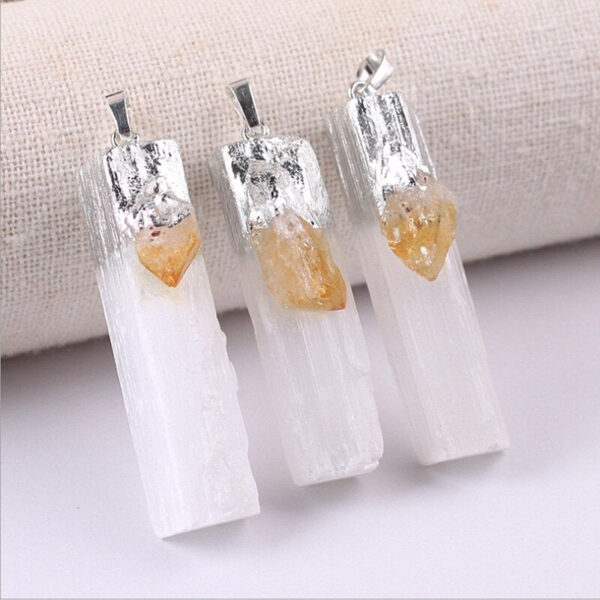 Crystal Healing~Crystals Stones Wrapped Raw Selenite Stick Wand Stone Fashion Pendant Couple Decoration DIY Gift