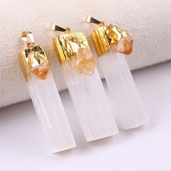 Crystal Healing~Crystals Stones Wrapped Raw Selenite Stick Wand Stone Fashion Pendant Couple Decoration DIY Gift