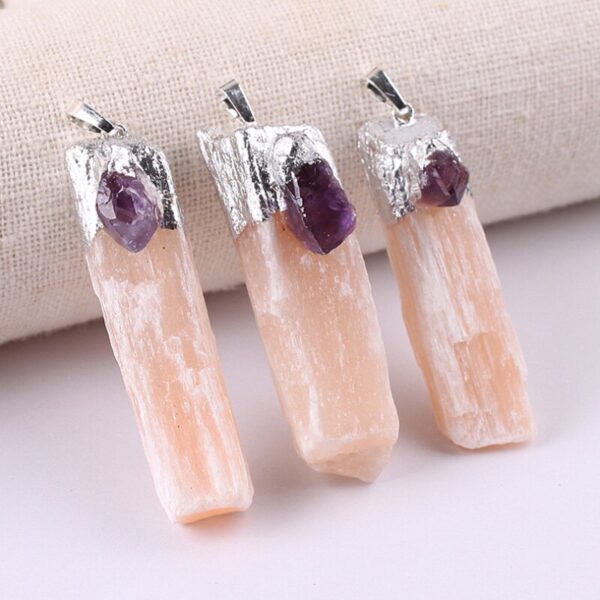 Crystal Healing~Crystals Stones orange Wrapped Raw Selenite Stick Wand Stone Fashion Pendant Couple Decoration DIY Gift