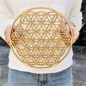 Energy Disc~~Flower of life energy mat wood slice base of purification crystals healing disc as coaster for home wall decor wood wedding sign